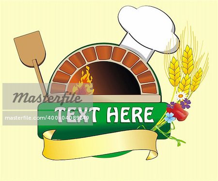 vector illustration of firewood oven with shovel and grain