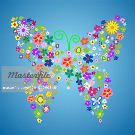 spring flower butterfly vector illustration