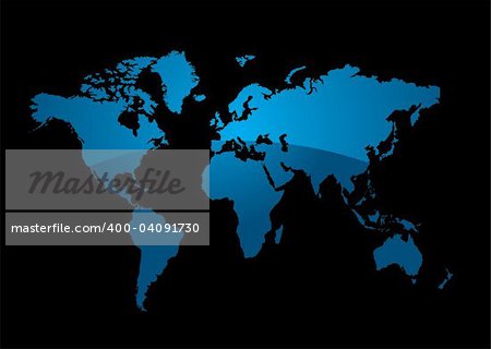 World map on a black background with a modern blue gradient