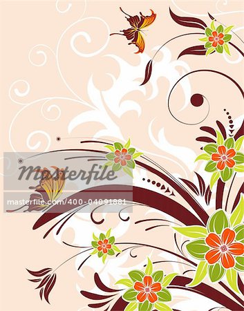 Flower background with butterfly, element for design, vector illustration