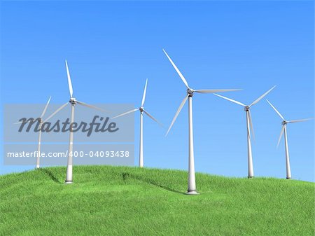 A white wind turbines against the sky