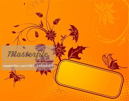 Flower frame with butterfly, element for design, vector illustration