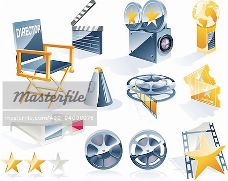 Movie related set of glossy icons