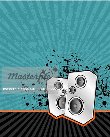 vector illustration of high powered speakers on an acid grunge background