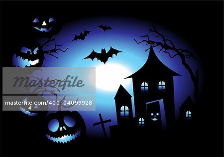 Halloween night background, vector illustration