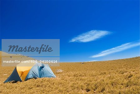 Special tent set on the grassland of high mountain.