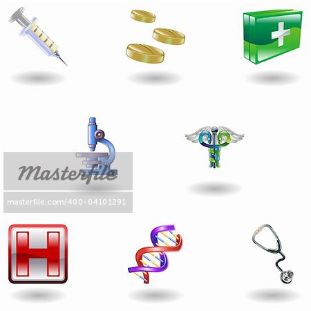 A set of shiny glossy medical icons