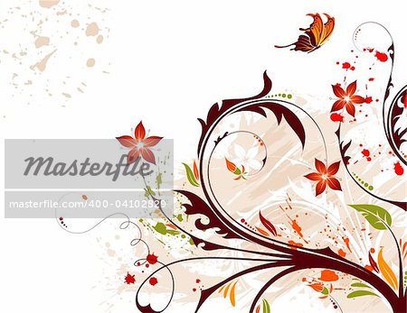 Grunge Floral Background with Butterfly, element for design, vector illustration