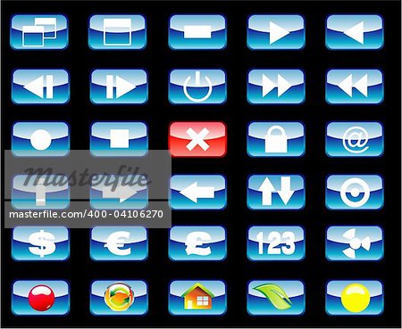 Set of High detailed Glossy effect Multimedia and various icons