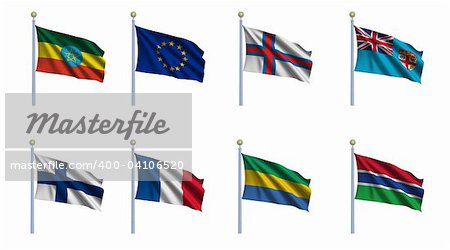 World flag set 08 - Ethiopia, European Union, Faroe Islands, Fiji, Finland, France, Gabon and Gambia