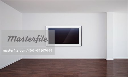 3d rendering of an empty room with a blank painting on the wall, which can easily be switched out with your own image.