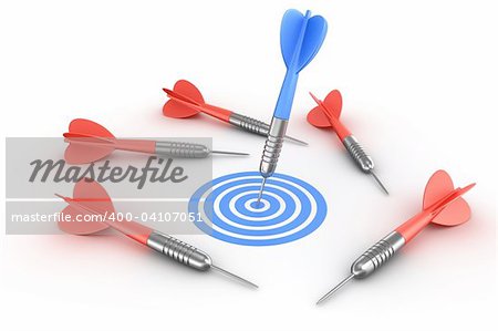 3d rendering of darts hitting the target