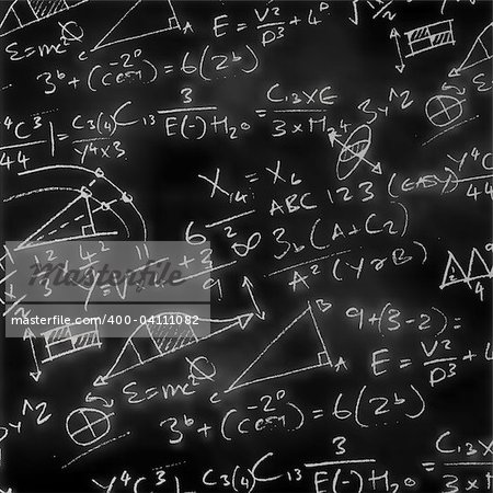 Vector illustration of a chalk board filed with equations.