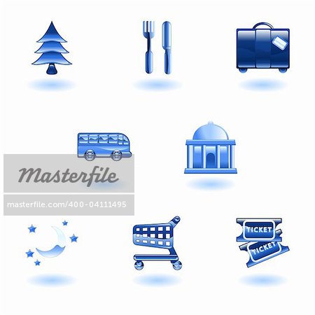 Tourist locations icon set Icon set relating to city or location information for tourist web sites or maps etc.