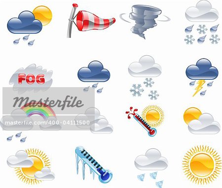 A high quality icon set relating to weather and weather forecasting.