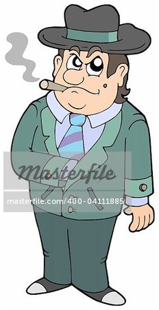 Cartoon gangster on white background - vector illustration.