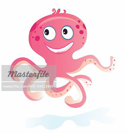 Pink Octopus. Vector Illustration of funny sea animal. See similar pictures in my portfolio!