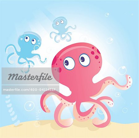 Underwater Octopus. Vector Illustration of funny sea animal. See similar pictures in my portfolio!