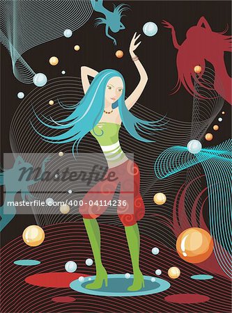 vector illustration with a young beautiful dancing girl