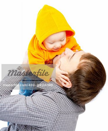 Dad and baby playing, isolated