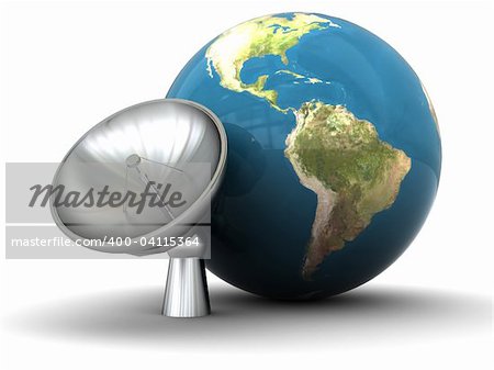 3d illustration of earth globe and radio-aerial