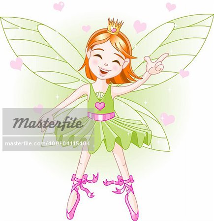 Cute green fairy ballerina flying
