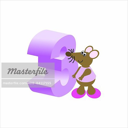 Happy Mouse with number 3
