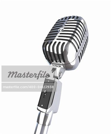 fine 3d image of classic metallic vintage microphone