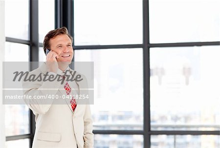 Mature businessman speaking on a mobile phone with copy-space