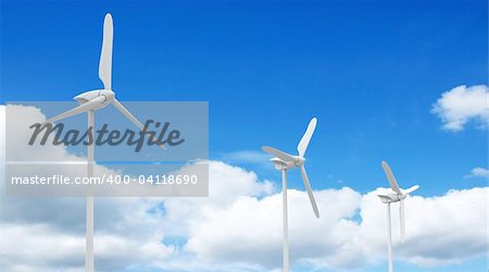 3d render of wind farm turbine and clouds