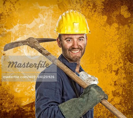 young caucasian labourer portrait and grunge background