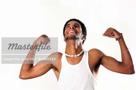 Portrait of young healthy muscular african american man - isolated