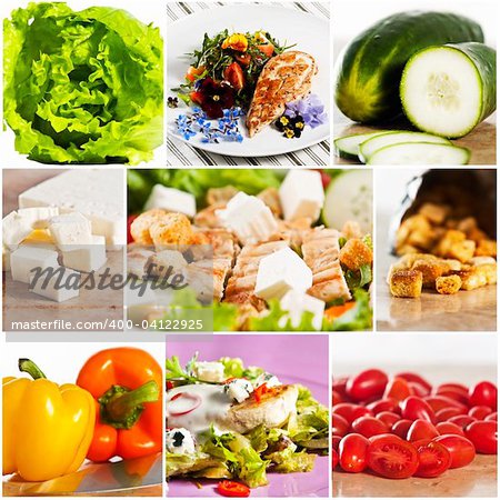 Grilled chicken salad collage