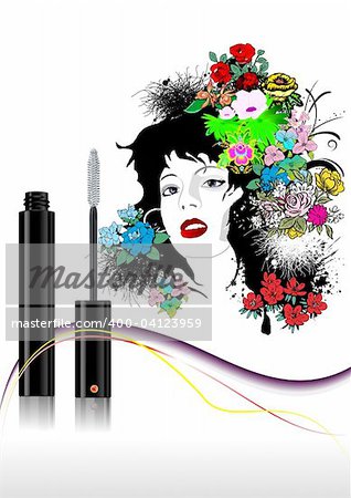 Floral woman face with mascara image. Vector