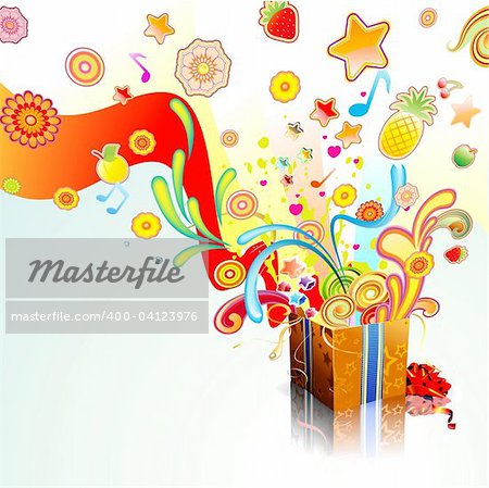 Illustration vectorielle de funky explosion cadeau surprise