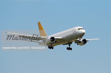 Modern jet airplane delivering cargo worldwide
