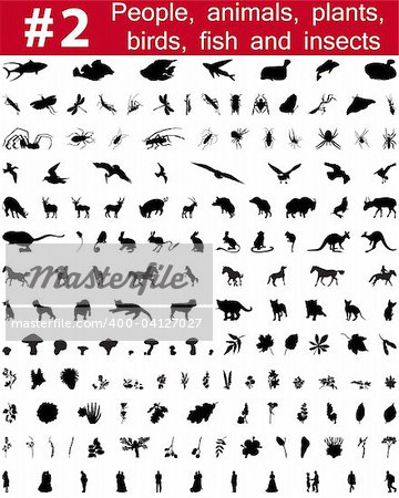 2. # Big collection de collage vector silhouettes de personnes, les animaux, les oiseaux, les poissons, les fleurs et les insectes de jeu