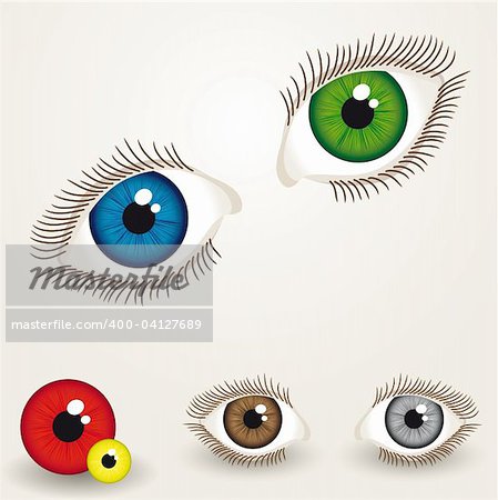 collection of colorful eyes with easy to edit pupil