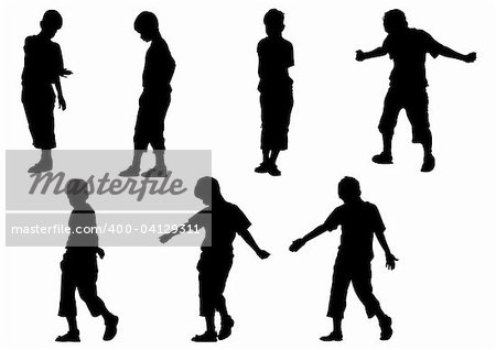 Vector drawing boy in motion. Silhouette on white background