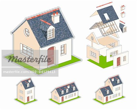 Illustration vectorielle isométrique d'une maison en kit