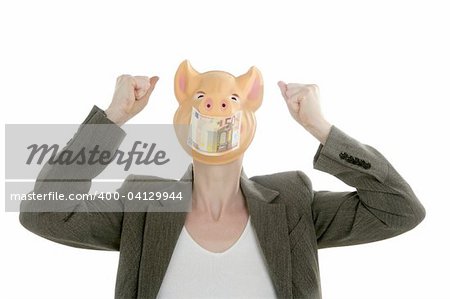 Frau mit Schweine Gesicht, Euro Hinweis Maske, Pandemie Krise