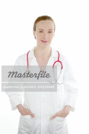 Médecin isolé sur femme rousse blanc, belle infirmière