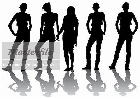 Vector drawing shapely girls. Silhouettes on a white background