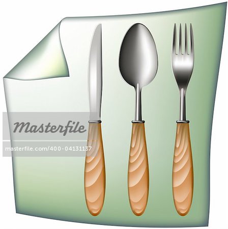 silver cutlery with wooden handles on a napkin (mesh)