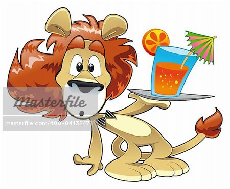 Lion with Drink. Cartoon vector character