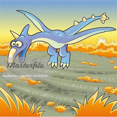 Funny pterodactyl, vector and cartoon illustration