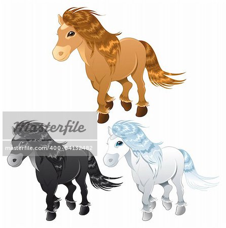 trois chevaux ou poneys - personnages-animaux Cartoon et vecteur