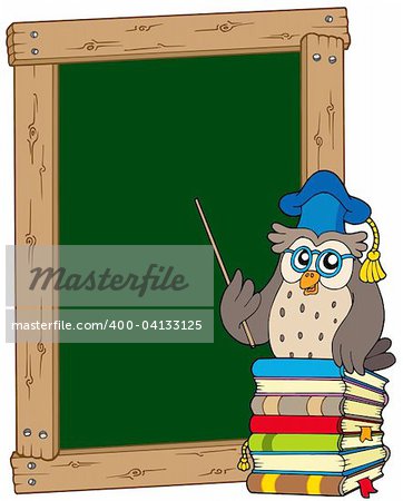 Board mit Eule Lehrer und Bücher - Vektor-Illustration.