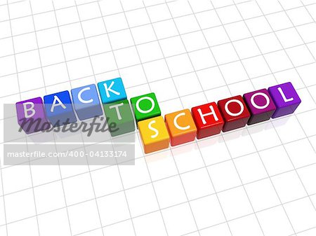 3d colour cubes with white letters with text - back to school