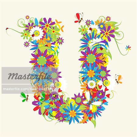 Letter U, floral design. See also letters in my gallery